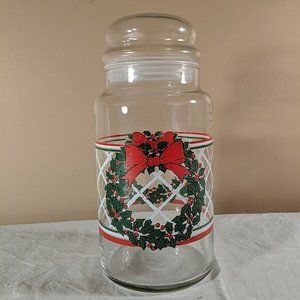 Vintage LSTC 1988 Christmas Wreath Jar, lidded, airtight, cookie container